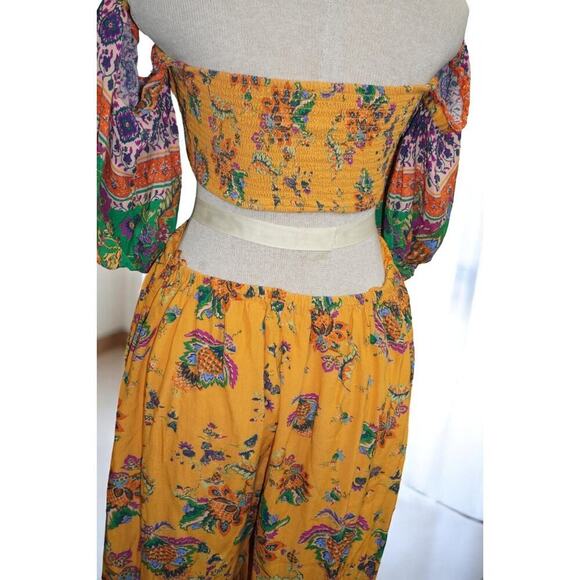 Free People Bali Citrus Skies Jumpsuit – Size L– Ruched Bodice, Cutouts, - Picture 13 of 15